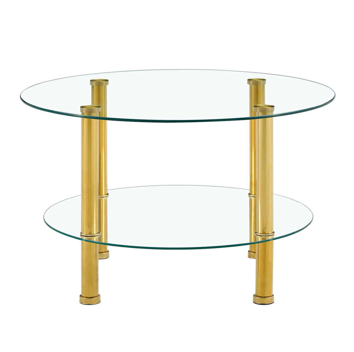 COUCHTISCH 70/70/42 cm mit 2 Glasplatten und Metallgestell, moderner leiser Luxus, Gold/Transparent - Goldfarben, Glas (70/70/42cm) - Redom