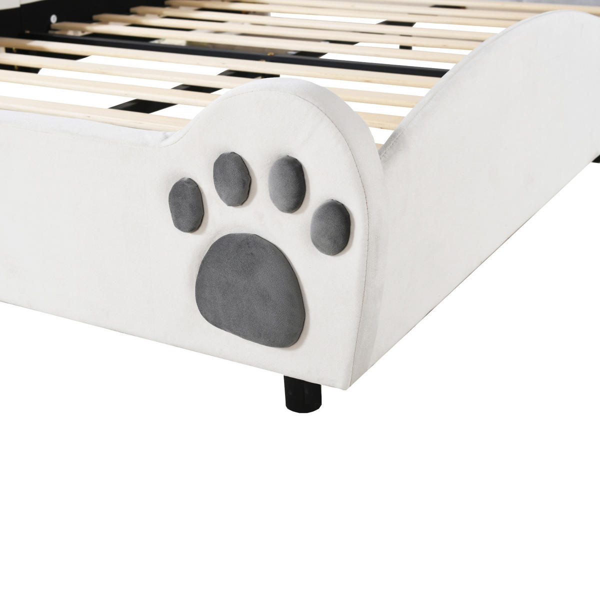 POLSTERBETT 140/200 cm Weiß Bärenform aus Velours - Weiß, Textil (140/200cm) - OKWISH