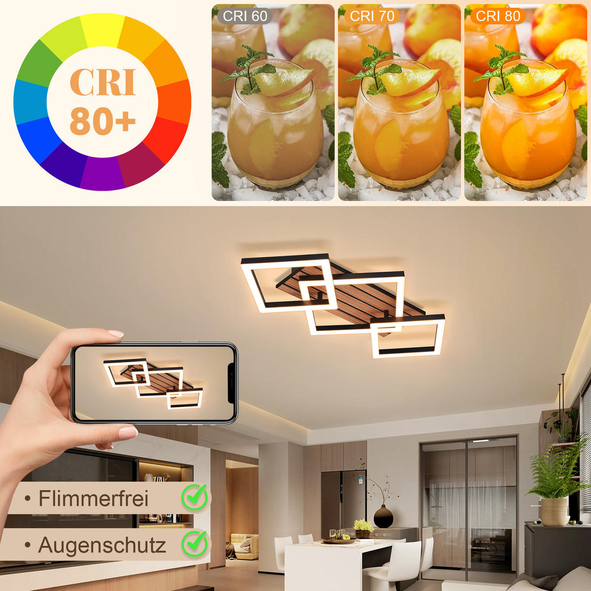 LED DECKENLEUCHTE Daxenli 58/31/8 cm - Schwarz, Kunststoff/Metall (58/31/8cm) - ZMH