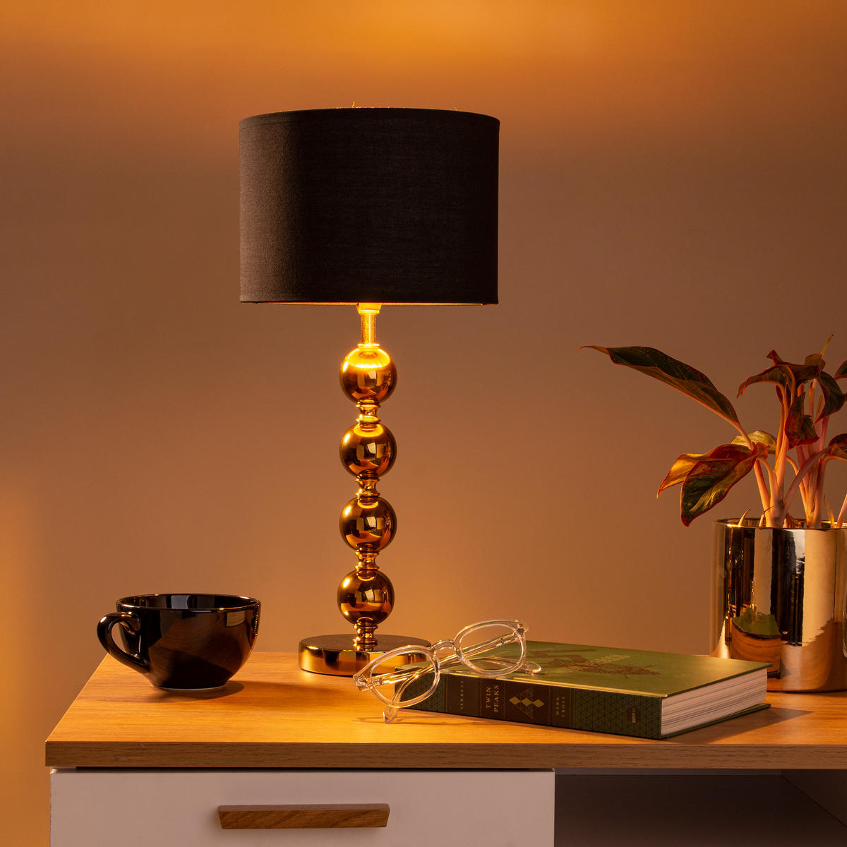 TISCHLEUCHTE RASI Tischlampe, Gold, Schwarz - Goldfarben, Textil/Metall (23/23/48cm) - KONSIMO®