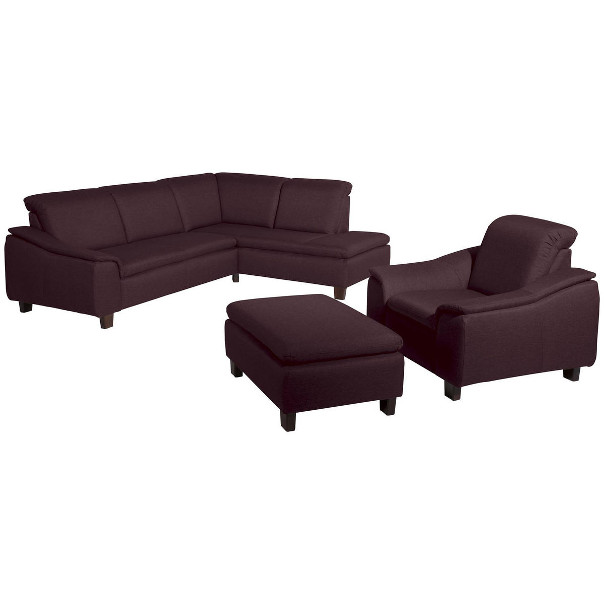 ECKSOFA mit Ottomane rechts Kaylil Flachgewebe burgund - Bordeaux, Kunststoff (187/247cm) - 58aufmkessel