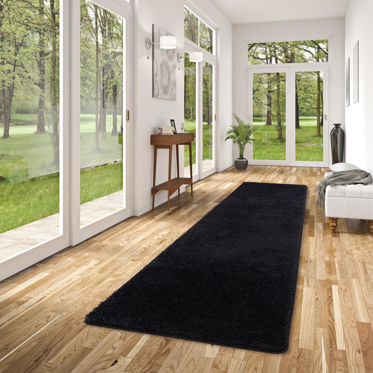 HOCHFLOR SHAGGY LÄUFER TEPPICH PALACE - Schwarz, Textil (80/400cm) - Snapstyle