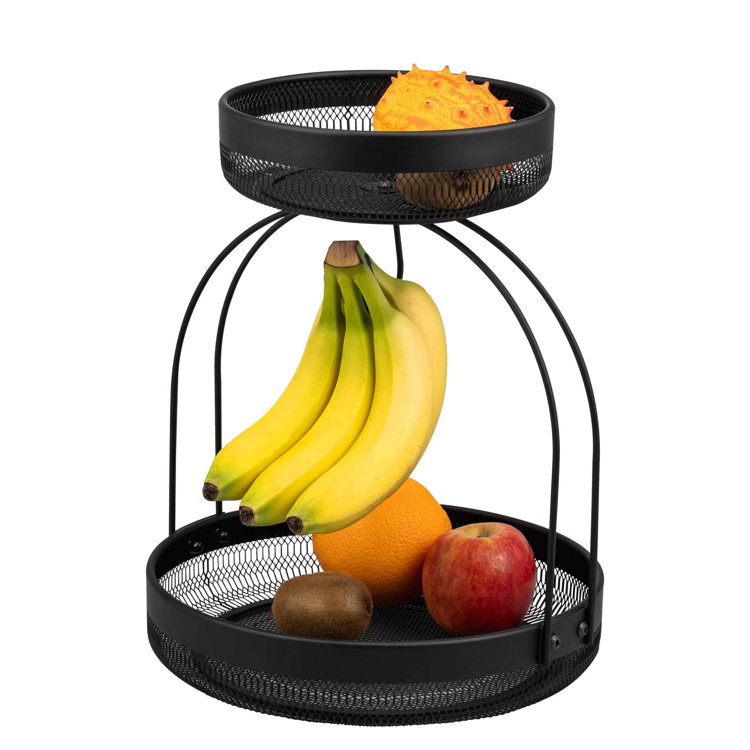 OBSTETAGERE mit Bananenhalter, schwarz, rund - Schwarz, Metall (30/38.5cm) - eluno