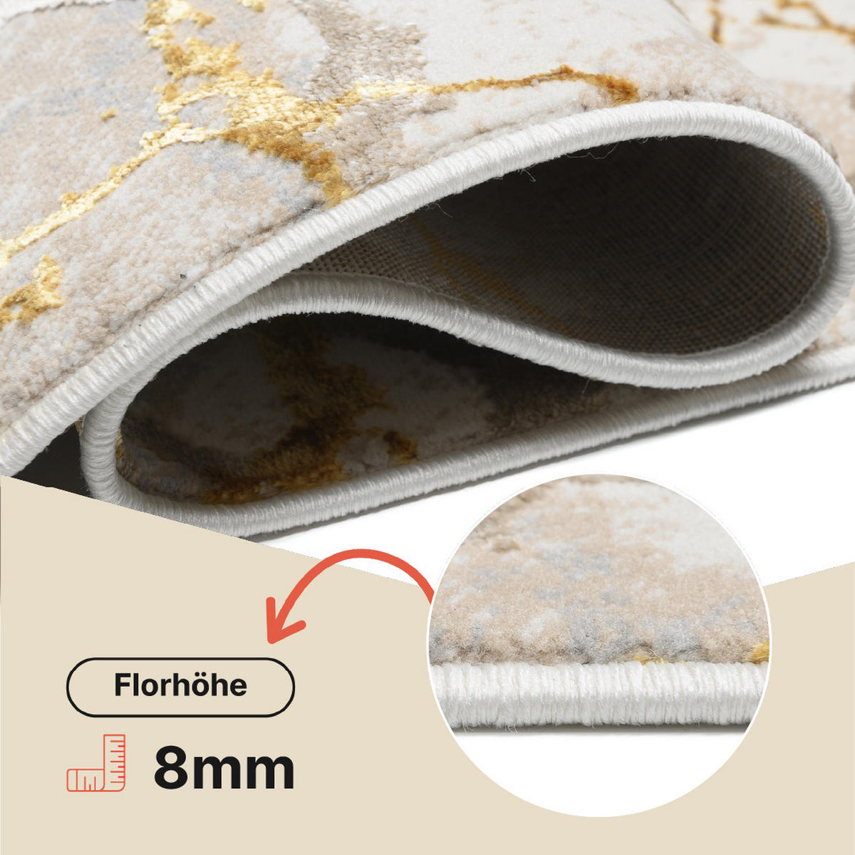 TEPPICH GOLDEN Creme 180/260 cm - Creme, Kunststoff (180/260cm) - Tapiso