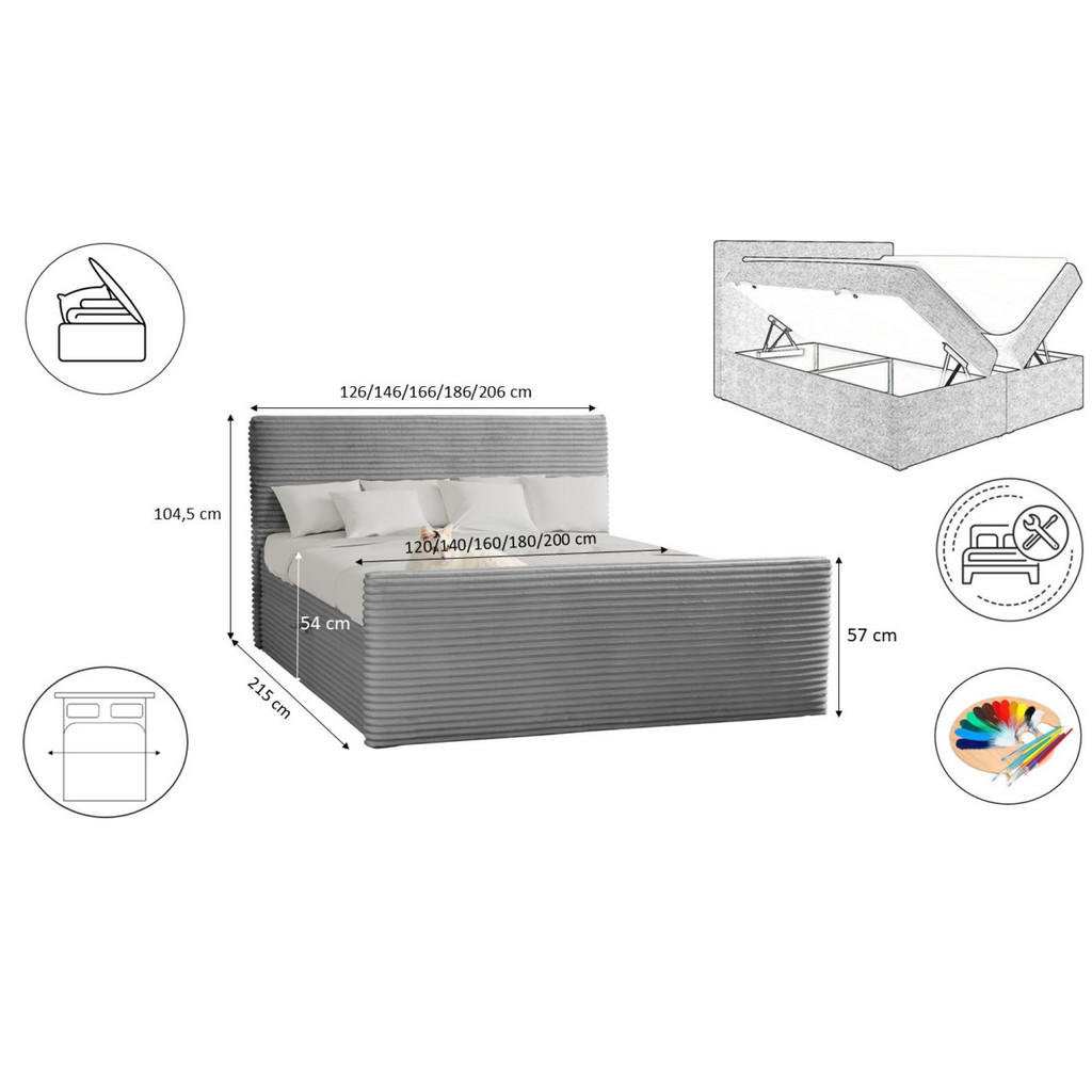 Thumbnail - Kaiser Möbel Boxbett, Hellgrau, Textil, H2, Höhe ca. 20 cm, Rechteckig, 140x200 cm, Schlafzimmer, Betten, Boxspringbette...