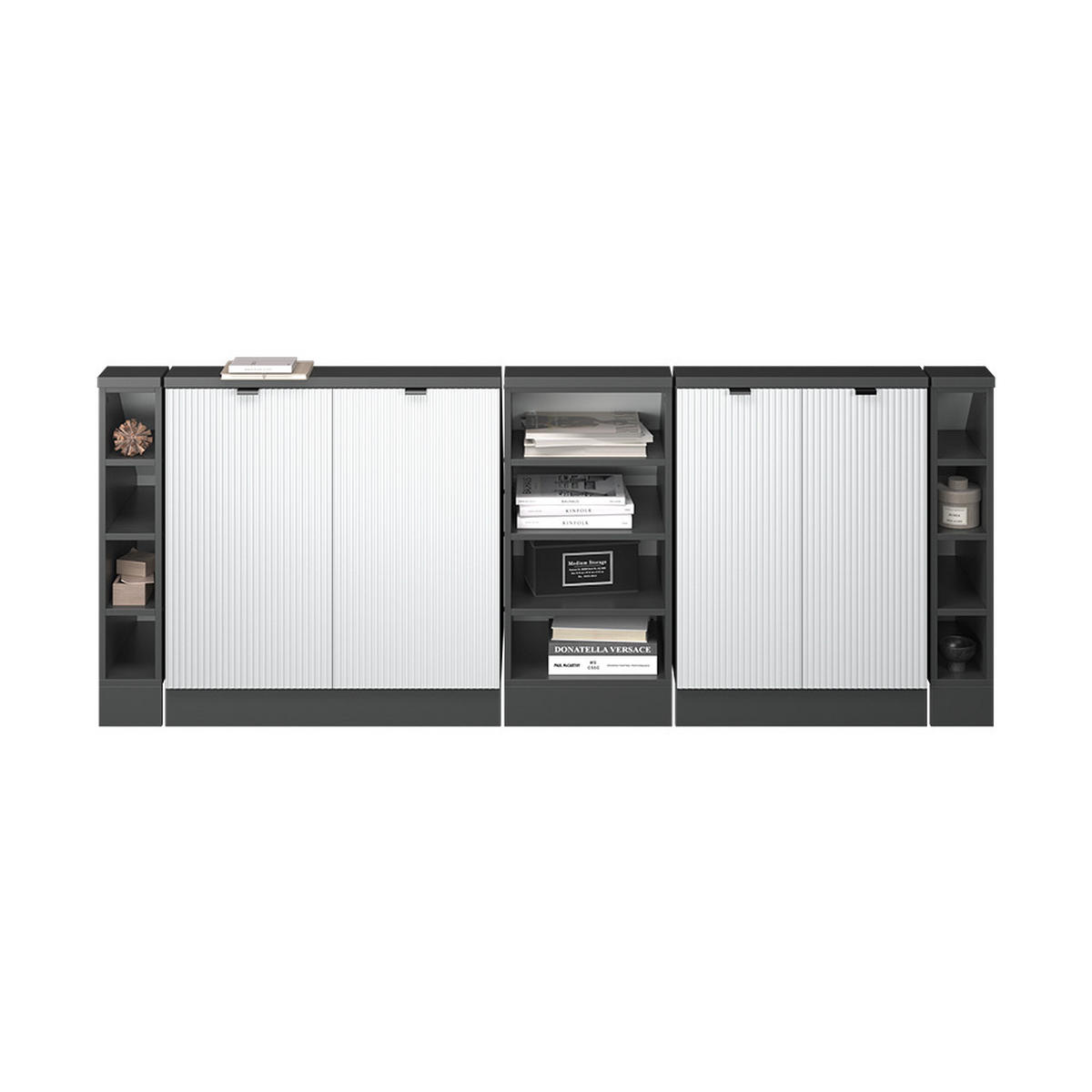 DACHSCHRÄGENSCHRANK-SET Rion Weiß Riffel 210 cm 5er Set - Weiß, Holzwerkstoff (210/81.6/46cm) - Vicco