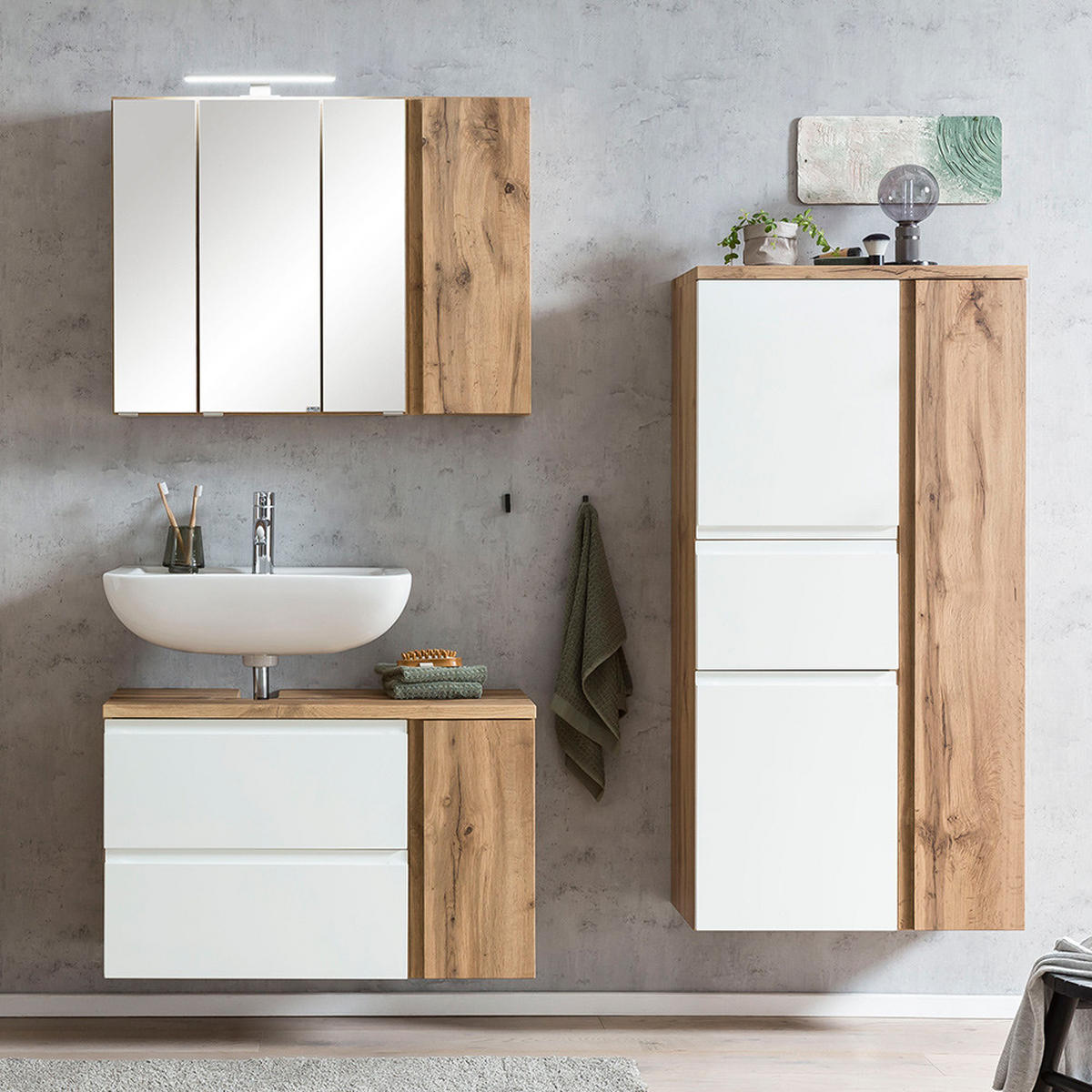 BADMÖBEL-SET 3-TLG. Vasto-03 - Weiß, Holzwerkstoff (165/200/35cm) - Lomado