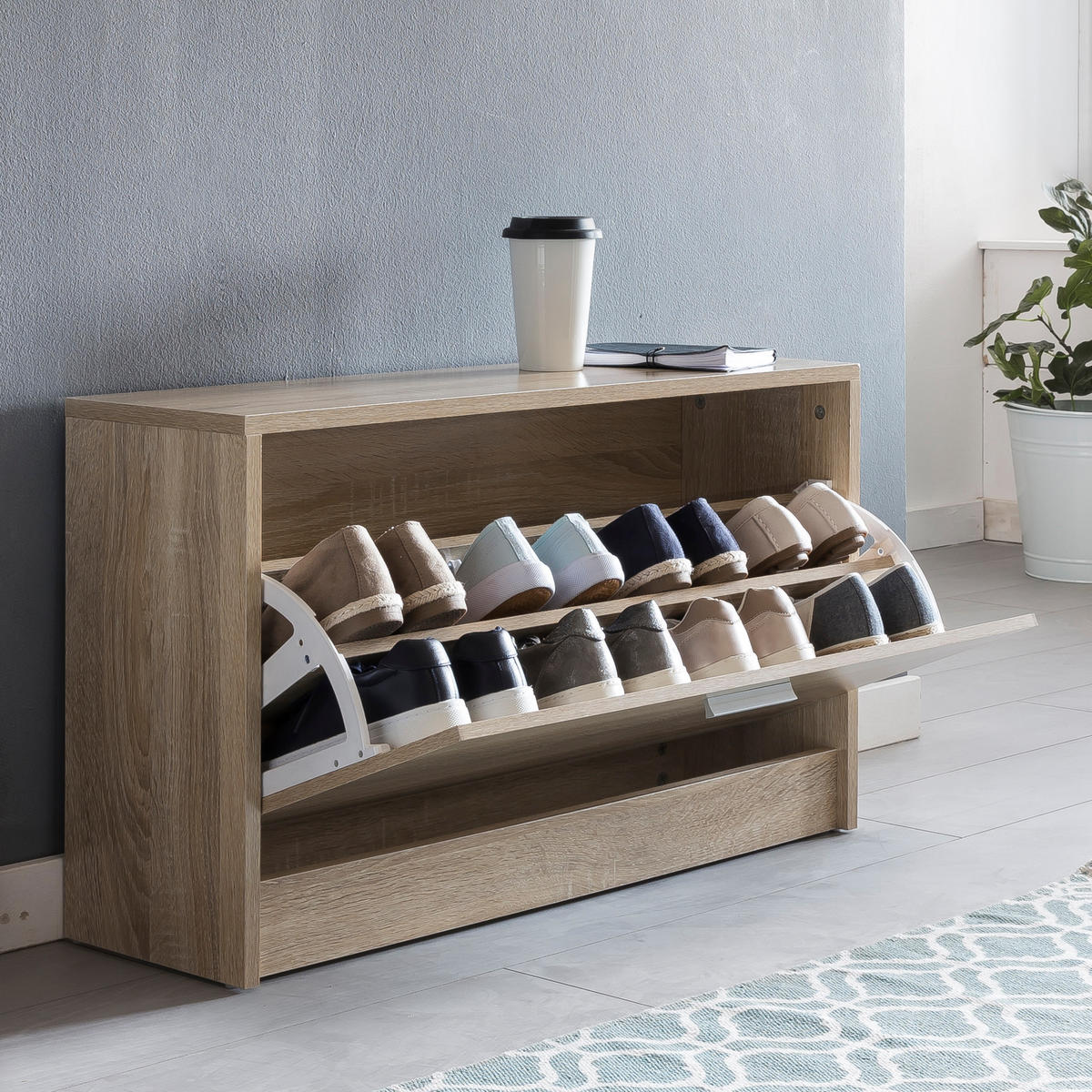 SCHUHKIPPER aus Holz in Beige mit Ablage und 1 Fach, 80x24x47 cm - Beige/Braun, Holz (80/47/24cm) - KADIMA DESIGN