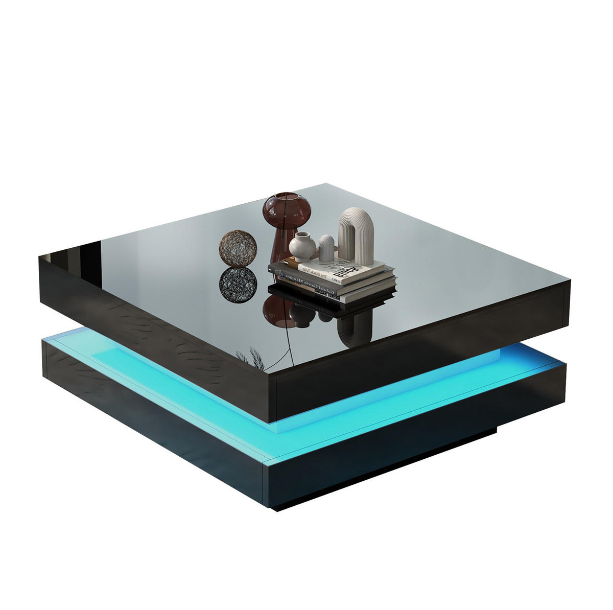 COUCHTISCH 70/70/36 cm mit LED-Beleuchtung, Bluetooth-App-Steuerung und Hochglanz-Oberfläche, Schwarz - Schwarz, Holzwerkstoff (70/70/36cm) - Redom