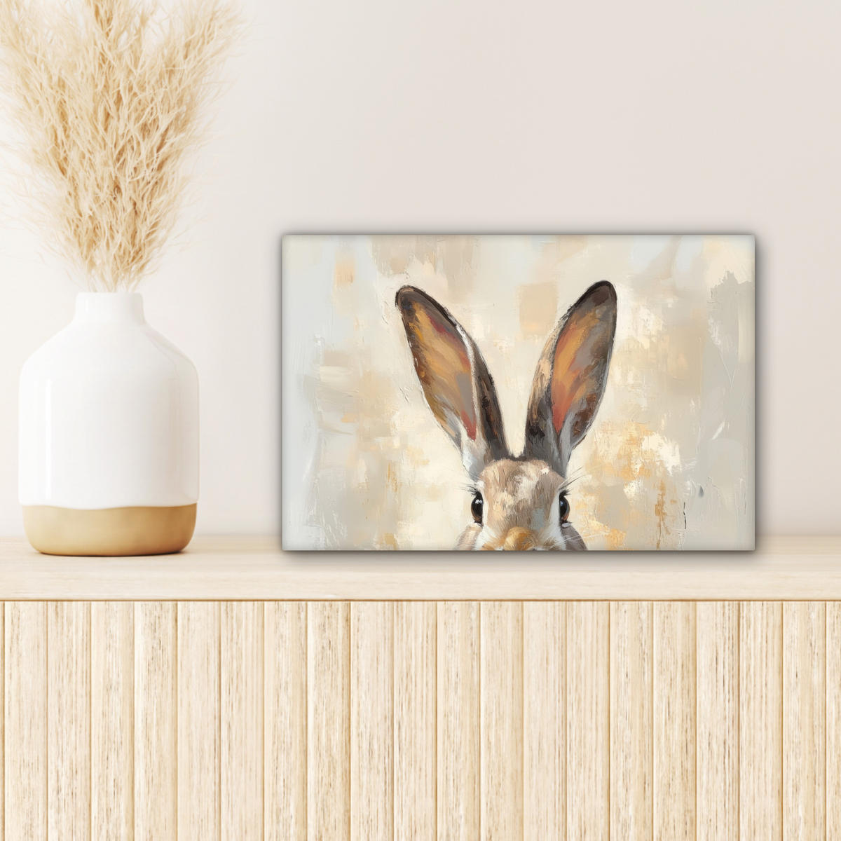 LEINWANDBILD Hase - Ohren - Braun Deko Schlafzimmer 30x20 cm - Beige, Textil (30/20cm) - MuchoWow