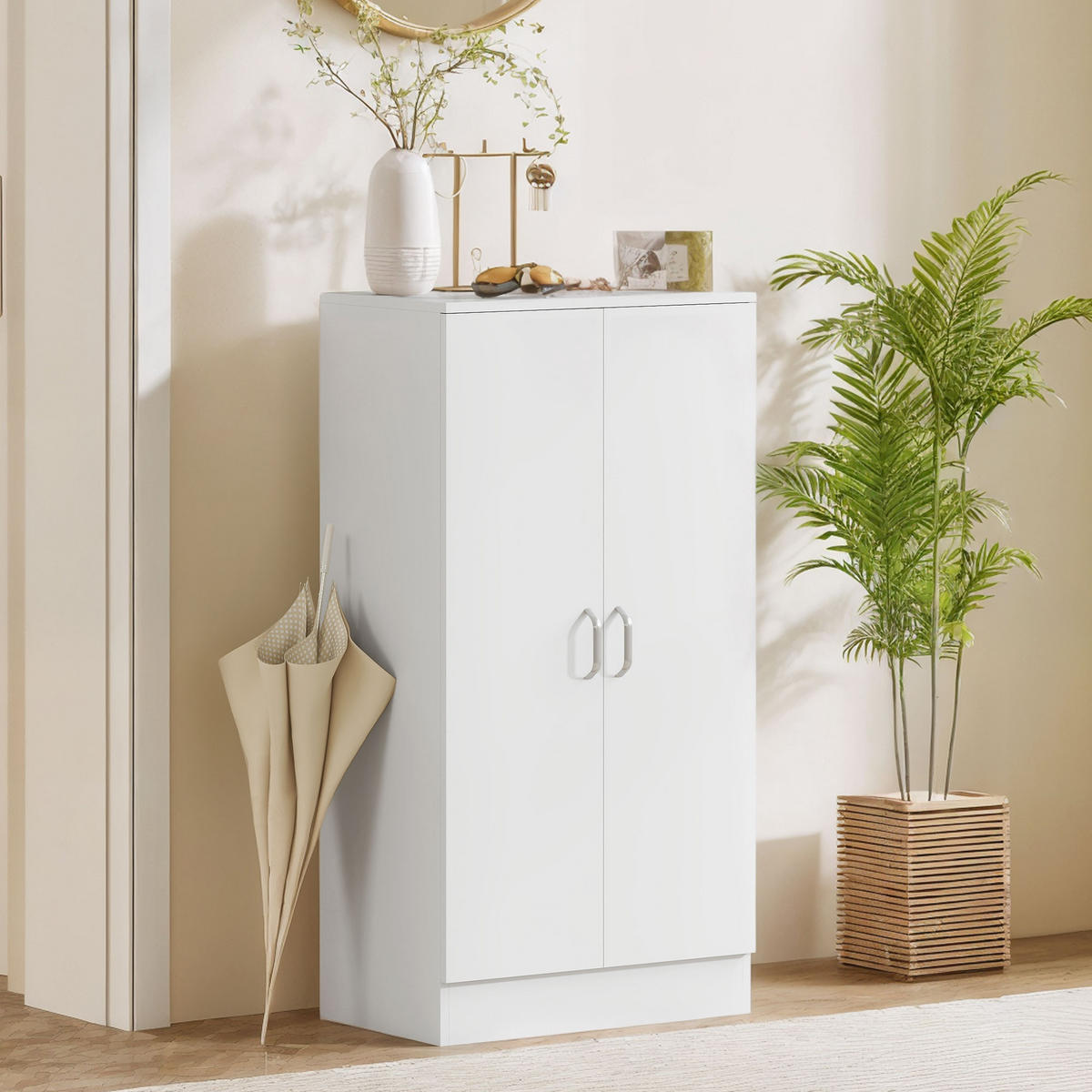 SCHUHSCHRANK mit Soft-Close-Tür, verstellbare Regale, für 14 Paare, Weiß - Alufarben/Weiß, Holzwerkstoff/Metall (35/108/55cm) - HOMCOM