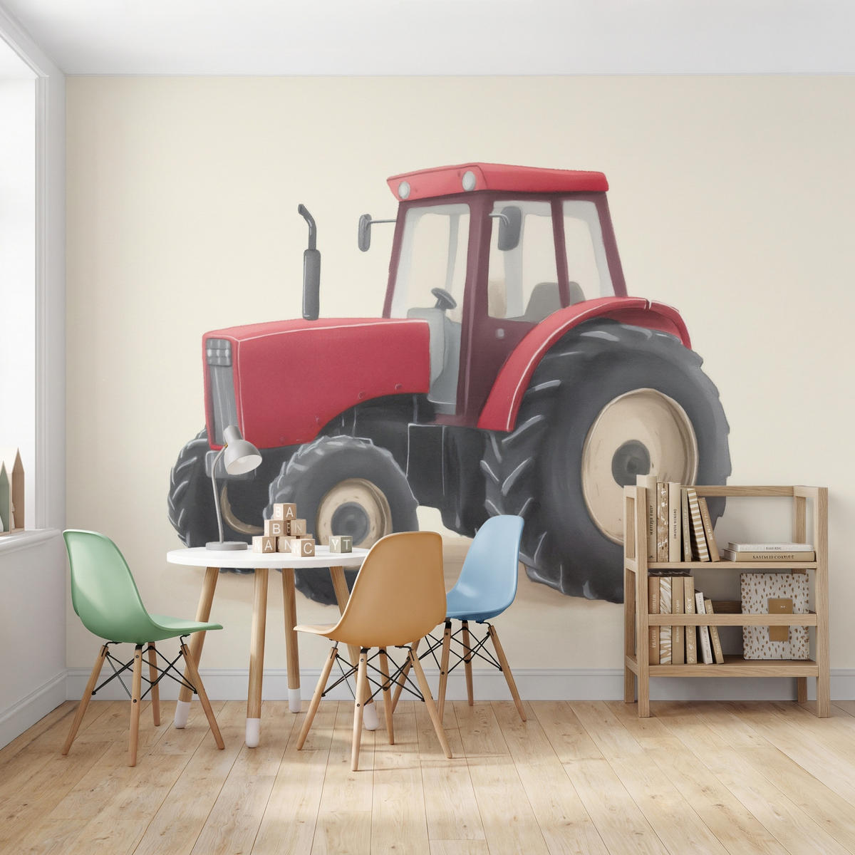 KINDERTAPETE - Traktor - Minimalistisch - Illustration - Rot - 300x220 cm - Rot, Papier (300/220cm) - OnlyWow