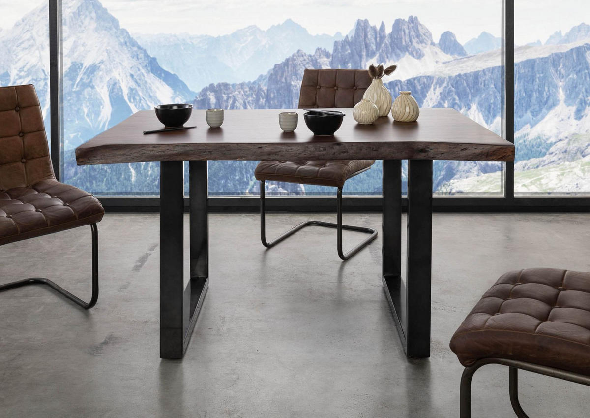 BAUMTISCH Akazie 140x90x77 braun lackiert / U-Beine anthrazit glänzend FREEFORM 5 - Anthrazit/Braun, Holz (140/90/77cm) - Massivmoebel24