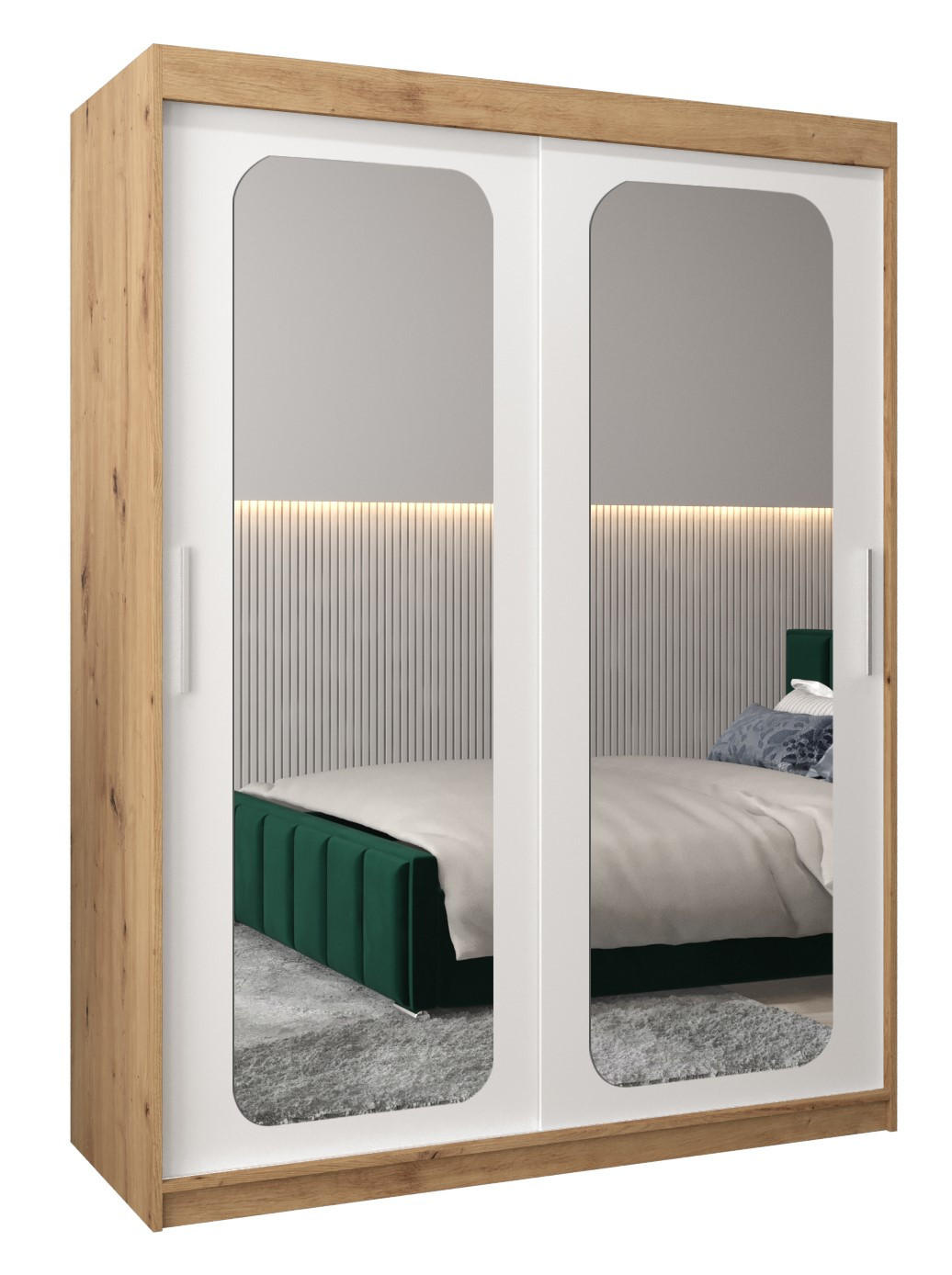 SCHWEBETÜRENSCHRANK 200/150/62 2-türig - Silberfarben/Weiß, Holz/Kunststoff (150/200/62cm) - Abiks Möbel