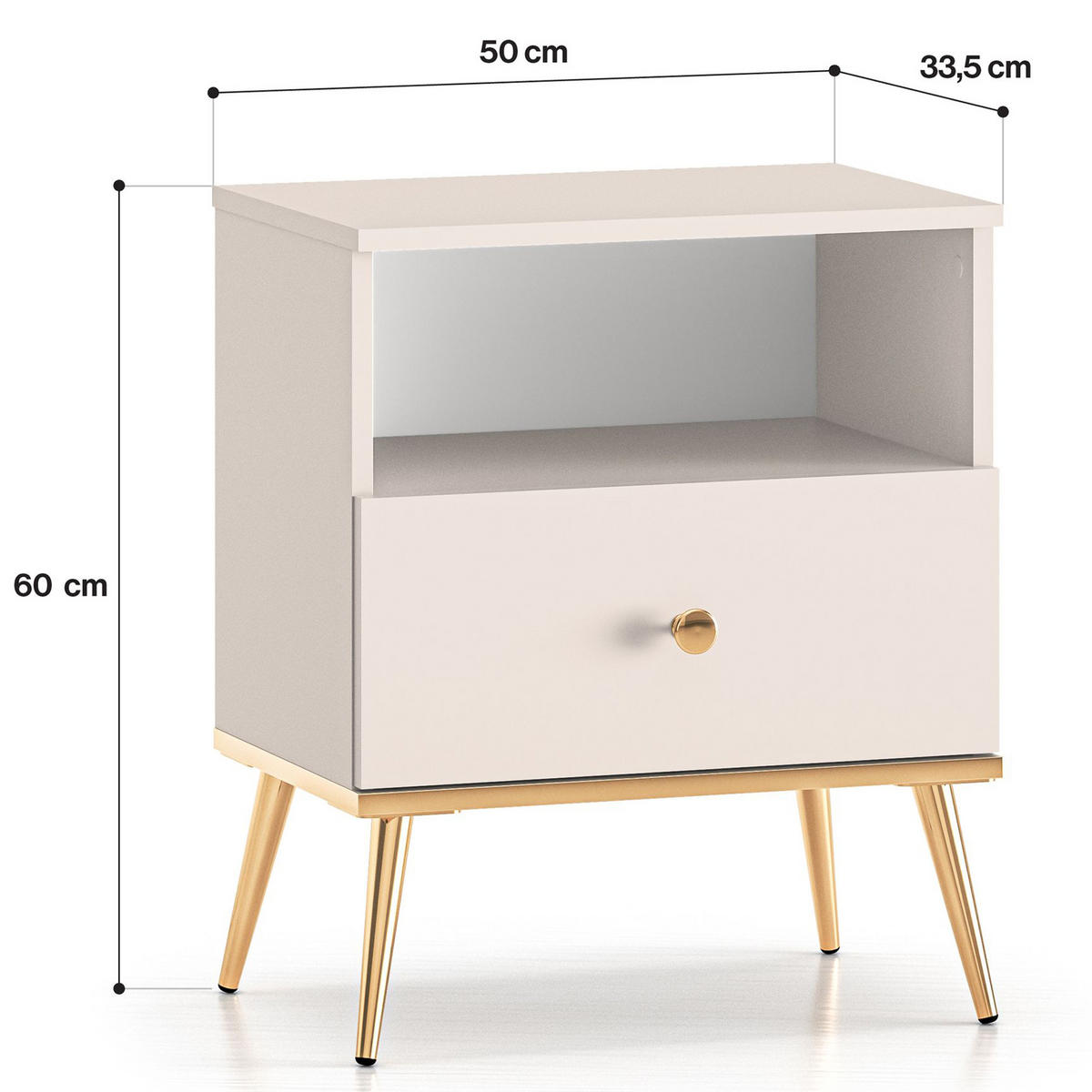 NACHTTISCH FRALIA,Creme - Creme, Holzwerkstoff (50/60/34cm) - KONSIMO®