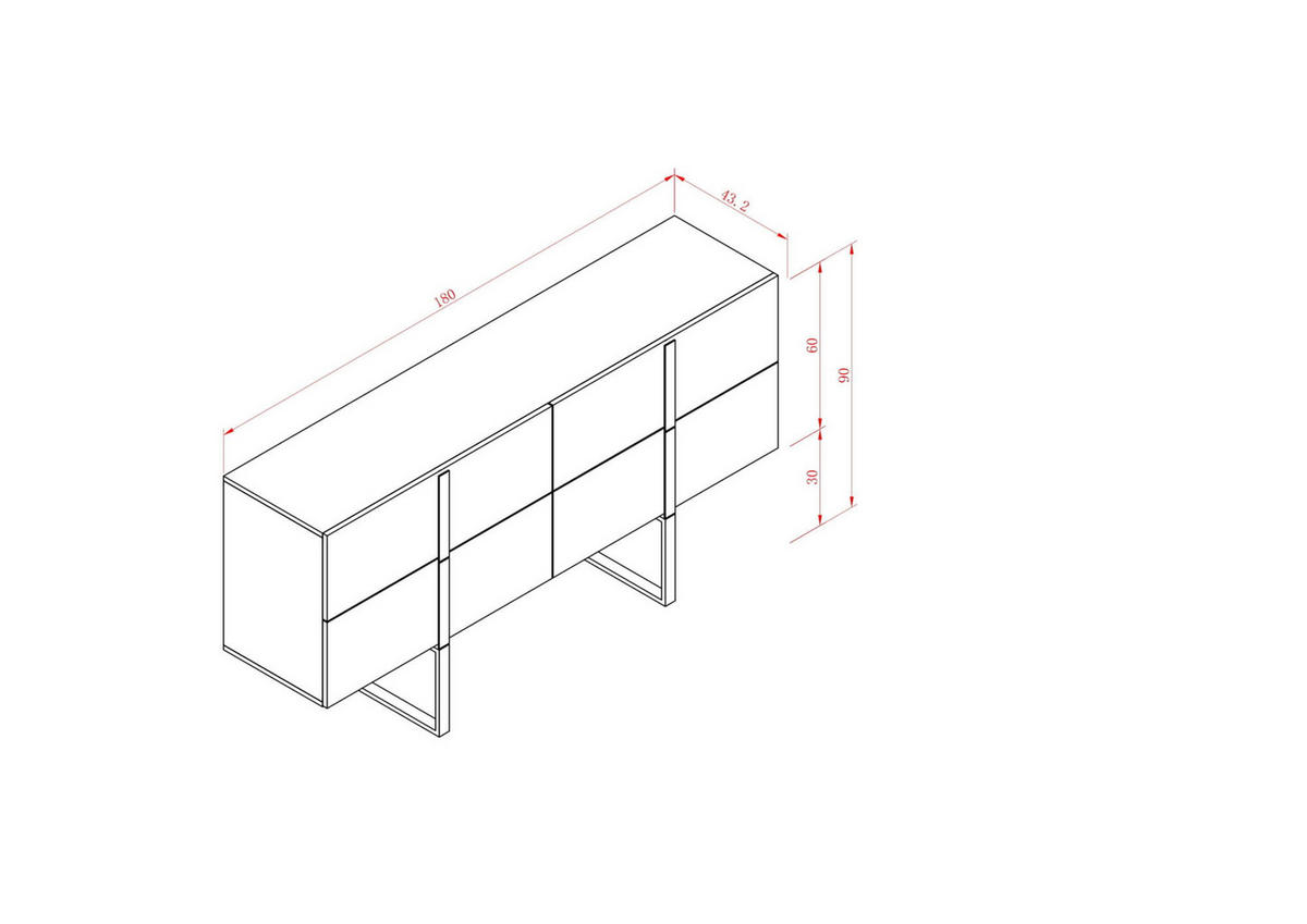 SIDEBOARD HUDSON Schwarz 180x43x90 cm - Schwarz, Holzwerkstoff (180/90/43cm) - FURNLUX