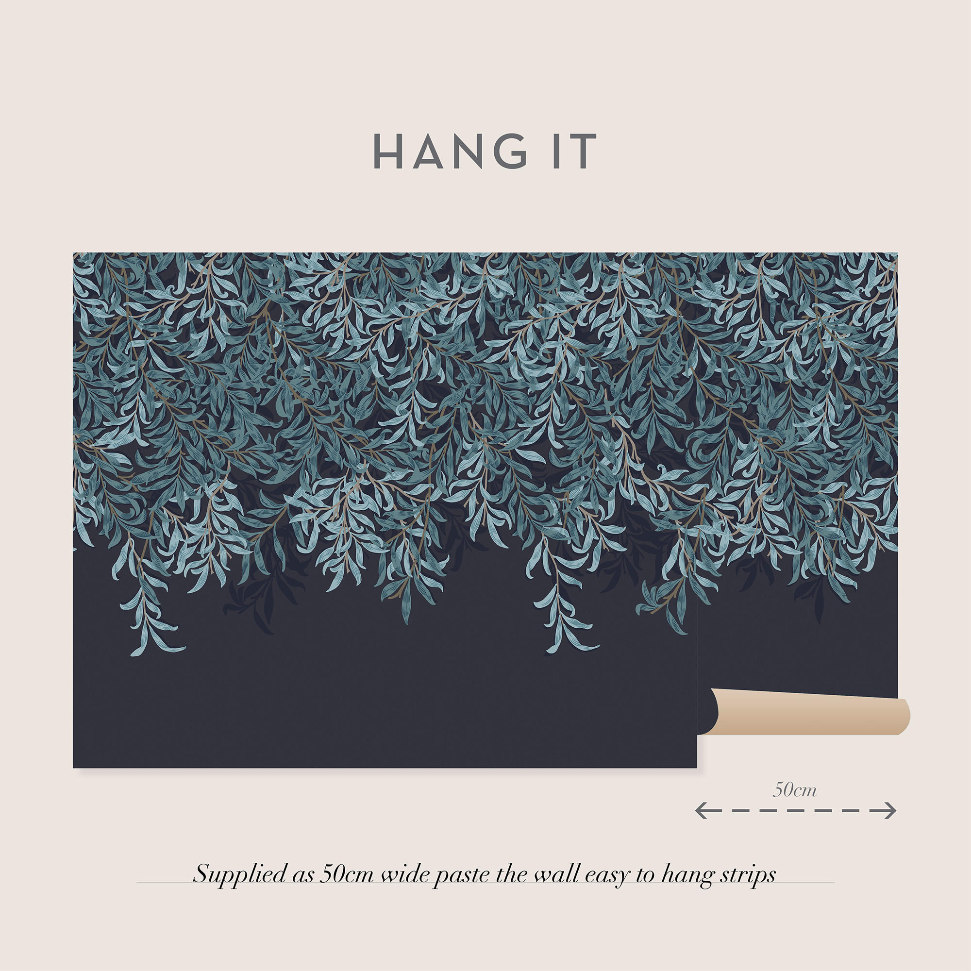 FOTOTAPETE - Willow Bough Navy - Blau, Papier/Kunststoff (250/400cm) - Graham & Brown