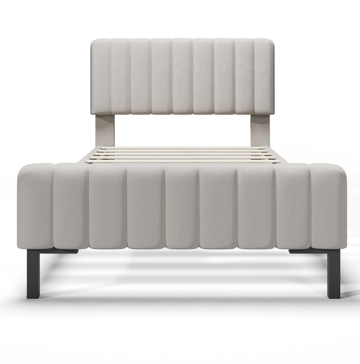 POLSTERBETT aus Leinen 90x200 cm in Beige mit Lattenrost & Matratze - Beige, Textil (90/200cm) - Modfu