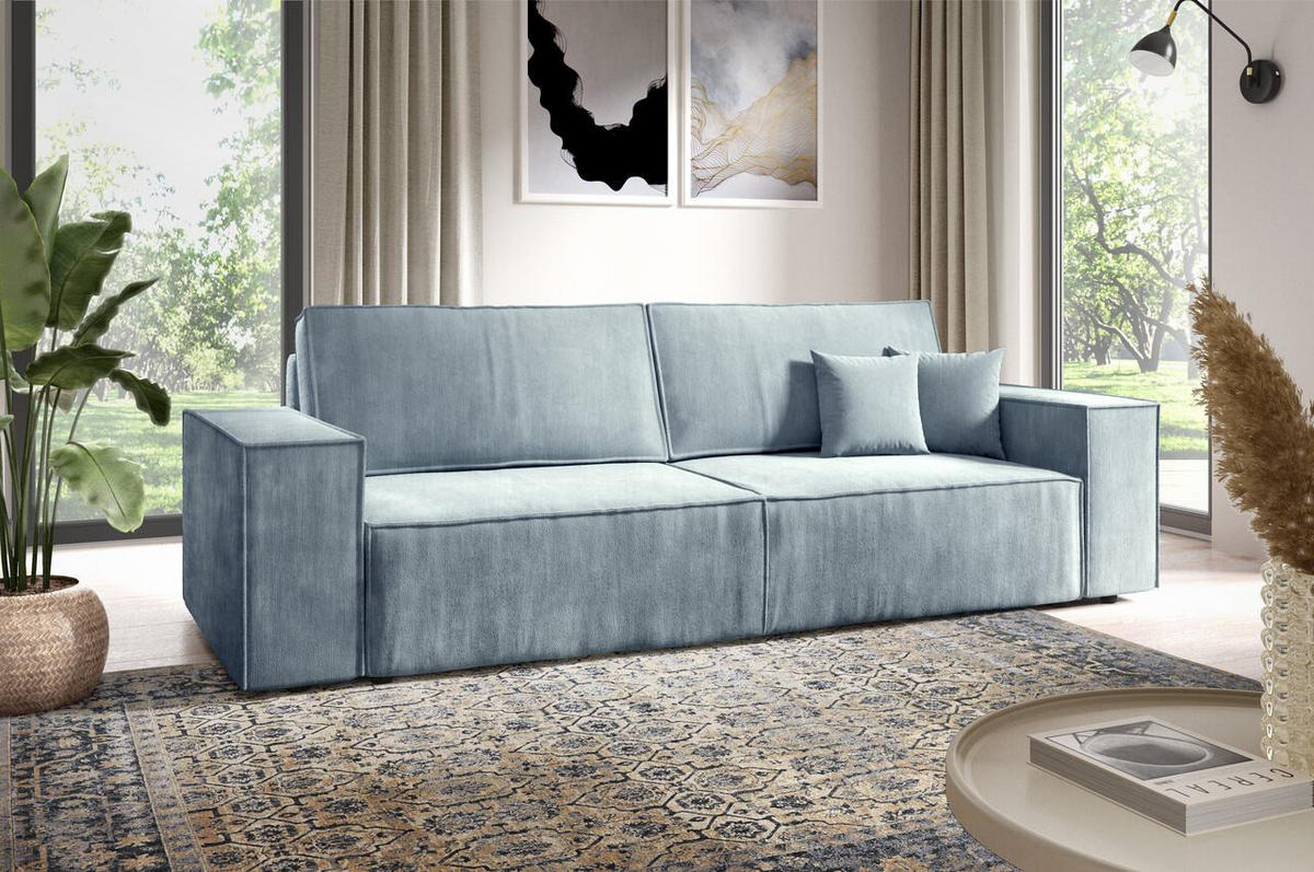 SCHLAFSOFA mit Bettkasten Himmelblau - Hellblau, Textil (255/88/102cm) - Furnisell