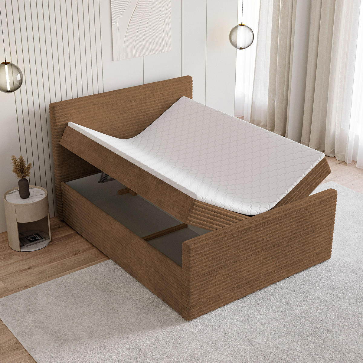 BOXBETT NOLEN 160x200 cm mit Matratze und Topper - Kupferfarben - Kupferfarben, Holz (160/200cm) - MASSENO
