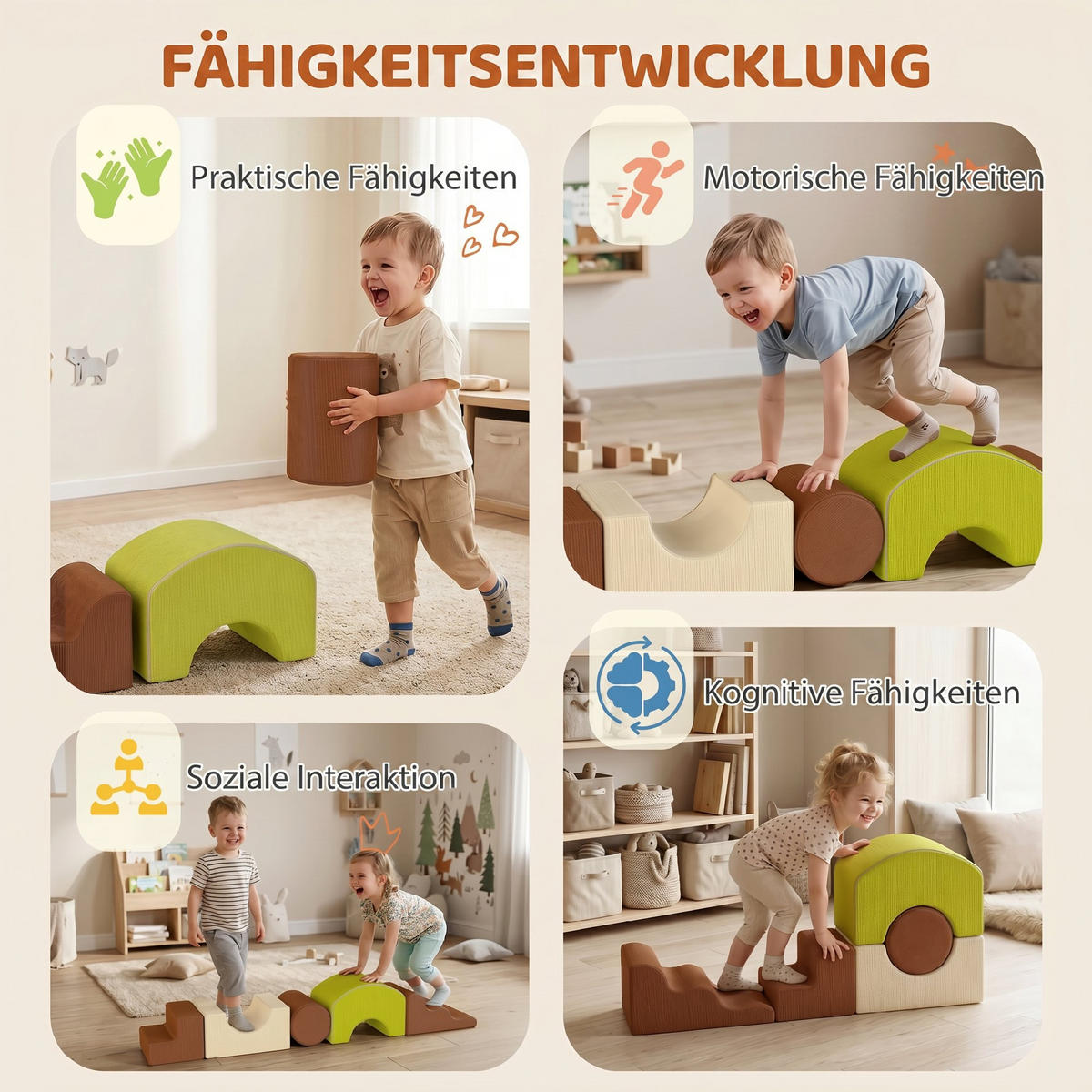 SOFTBAUSTEINE 5er Set Cord Schaumstoff Mehrfarbig - Braun, Textil (35/177cm) - AIYAPLAY