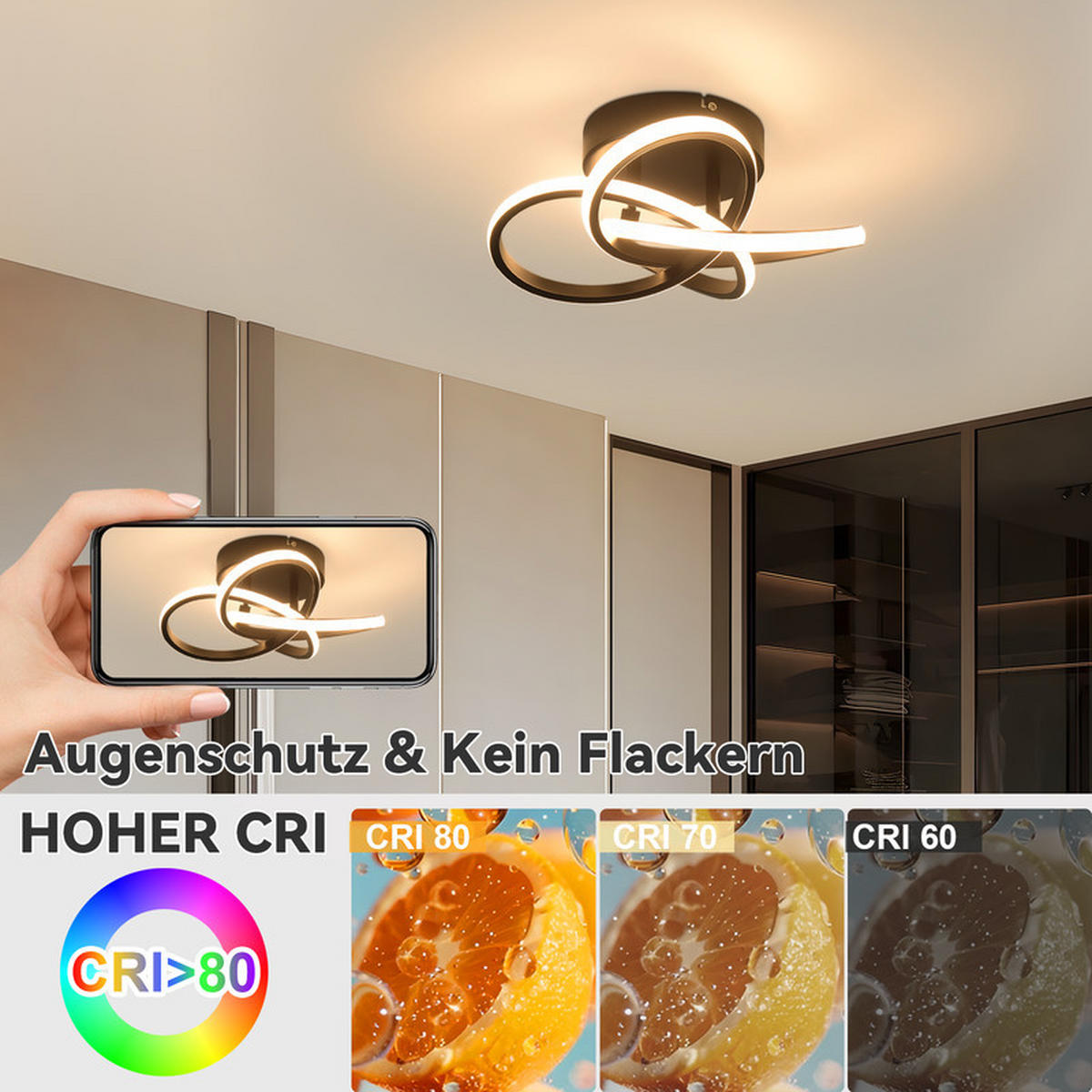 DECKENLEUCHTE Emmendingen II 32/32cm - Schwarz, Metall (32/32/16cm) - Nettlife