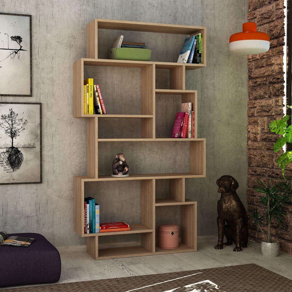 BÜCHERREGAL mit Fächern 96/25/168 cm - Eichefarben, Holzwerkstoff (25.5/168.5/96cm) - Calicosy