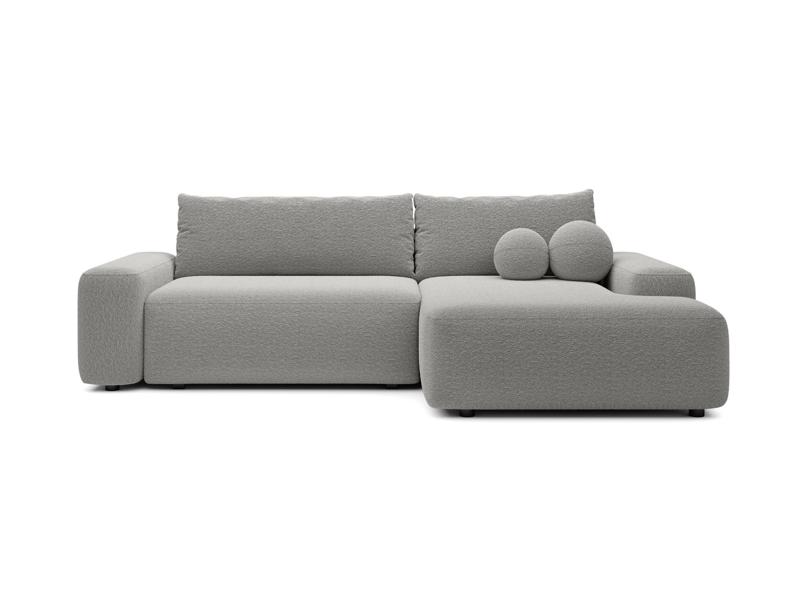 ECKSOFA RUOTA Grau Boucle-Stoff mit Schlaffunktion - Grau, Holz (264/162cm) - MASSENO