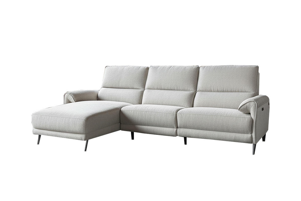ECKSOFA ADRIANA Hellgrau Flachgewebe Relaxfunktion - Hellgrau/Schwarz, Textil/Metall (280/163cm) - KAWOLA