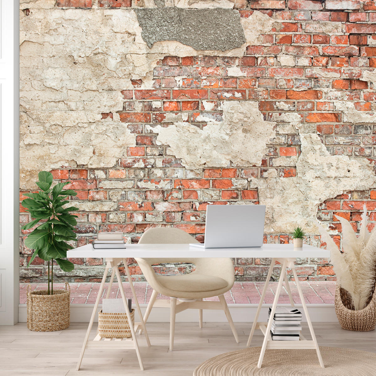 FOTOTAPETE für Wohnzimmer Alte Ziegelwand Rustikal 400x280 - Beige/Rot, Papier (400/280cm) - Muralo