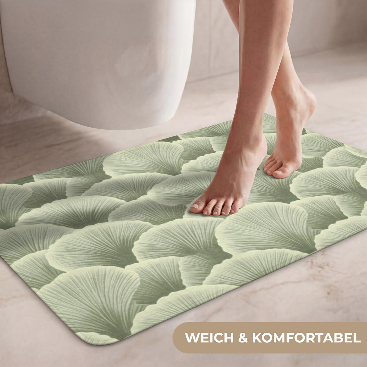 WC PŘEDLOŽKA Vějíř - list - zelený 80x50 cm - pastelově zelená, textil/plast (80/1cm) - OnlyWow