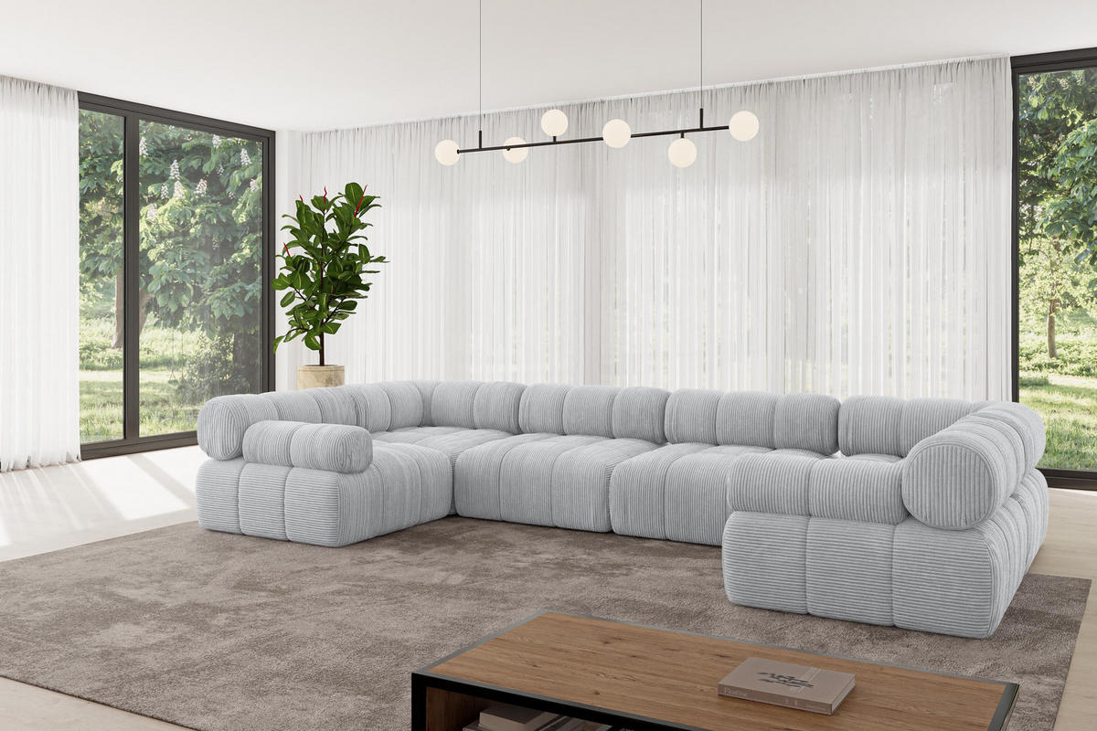 WOHNLANDSCHAFT modulares Sofa Birno-U2 - 380x190x70 cm Grau Cord - Grau, Holzwerkstoff/Textil (380/70/190cm) - ALTDECOR
