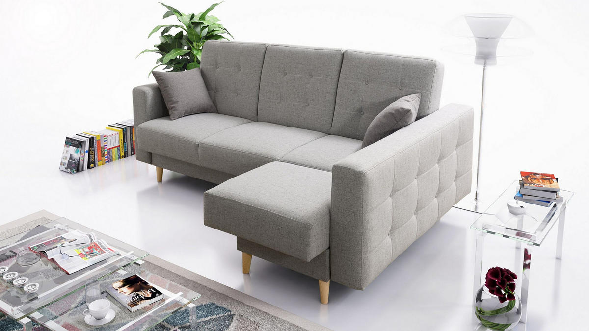 ECKSCHLAFSOFA HILTON Strukturstoff - Silberfarben, Textil (225/158cm) - Robin