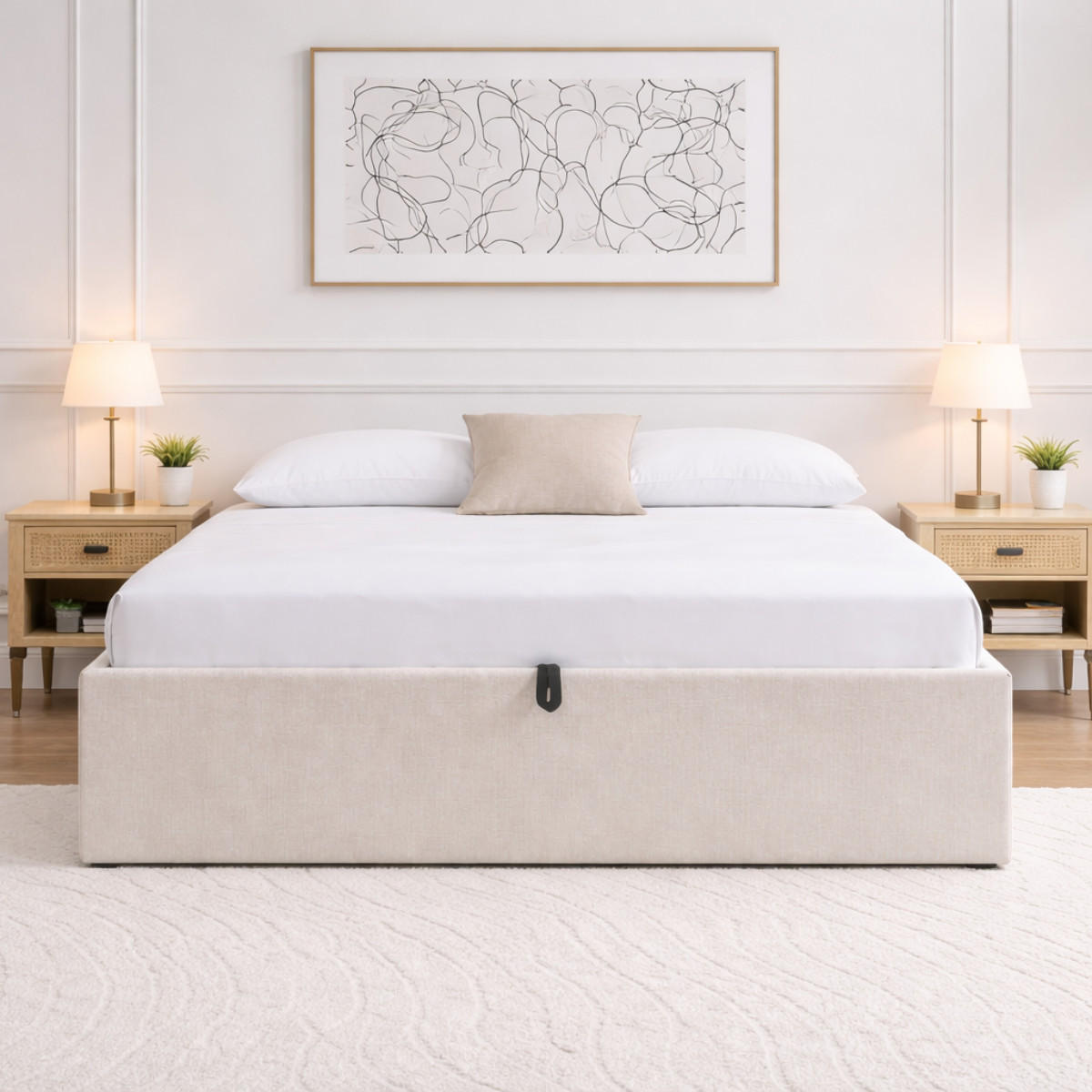 BETT mit Bettkasten 160 x 200 cm aus meliertem Stoff 170/36,50/214 cm - Beige, Holz (200/160cm) - Calicosy