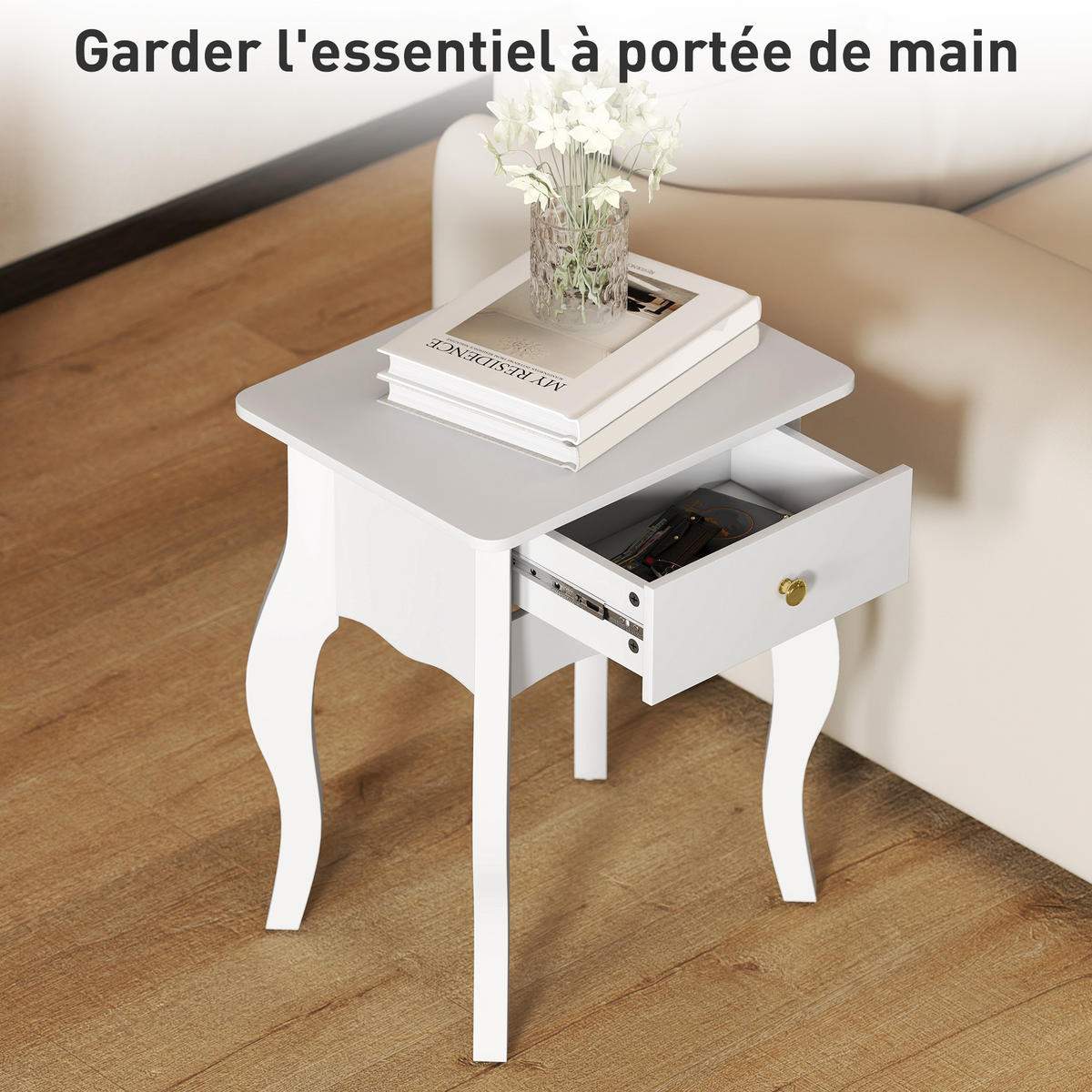 BEISTELLTISCH DE-15789 2er-Set mit Schublade Weiß - Weiß, Holzwerkstoff (45/35/55cm) - ComfortXL