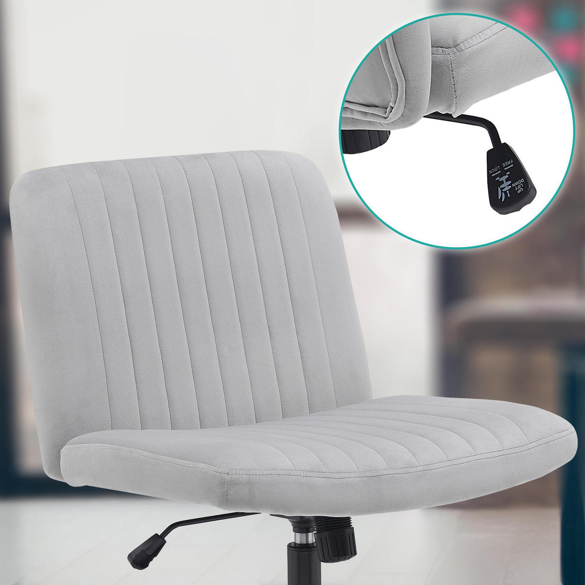 BÜROSTUHL Lynox Samt hellgrau - Hellgrau/Schwarz, Metall (62/98/65cm) - TPFLiving