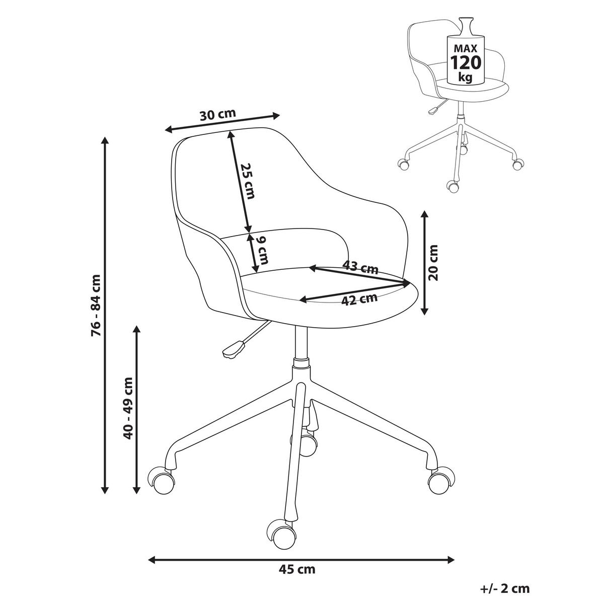 SCHREIBTISCHSTUHL Hellbeige Novato - Schwarz/Braun, Textil (45/76/45cm) - Beliani