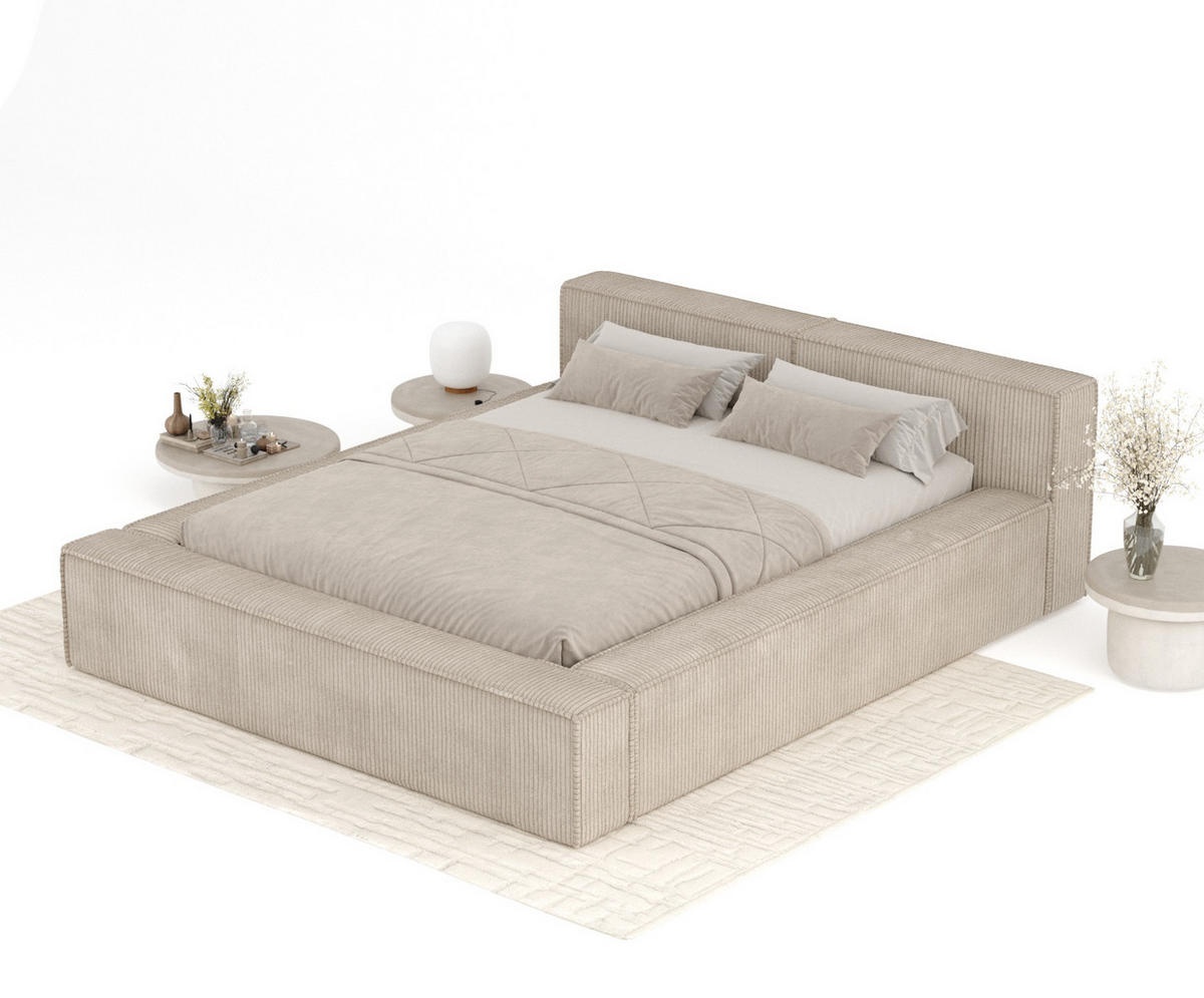 POLSTERBETT Voliera Beige 160/200 cm im Samtstoff - Birkefarben/Beige, Holz/Holzwerkstoff (160/200cm) - Maison de Reve