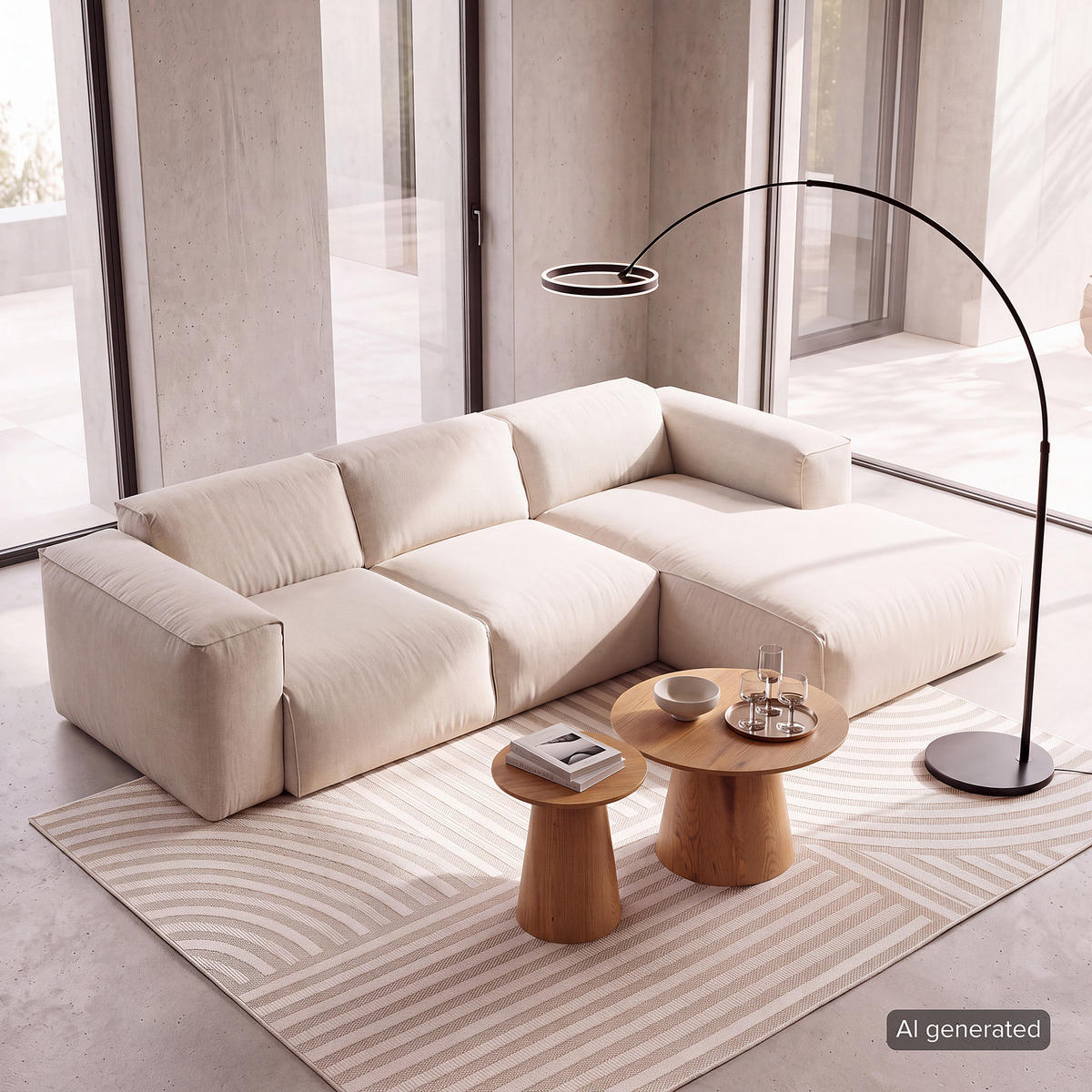 3-SITZER ECKSOFA mit Longchair - Beige/Schwarz, Kunststoff/Textil (251/173cm) - home24