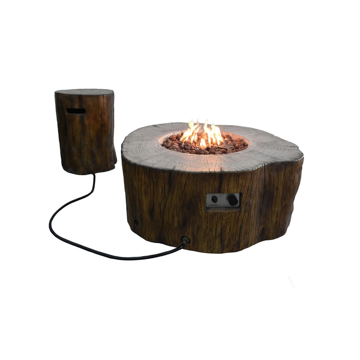 FEUERTISCH Manchester Gasfeuerstelle aus GF-Beton - 4-tlg. Set inkl. Glasumrandung, Brennerabdeckung und Gasflaschen-Abdeckung - Rotbraun, Naturmaterialien (100/43/106cm) - Elementi
