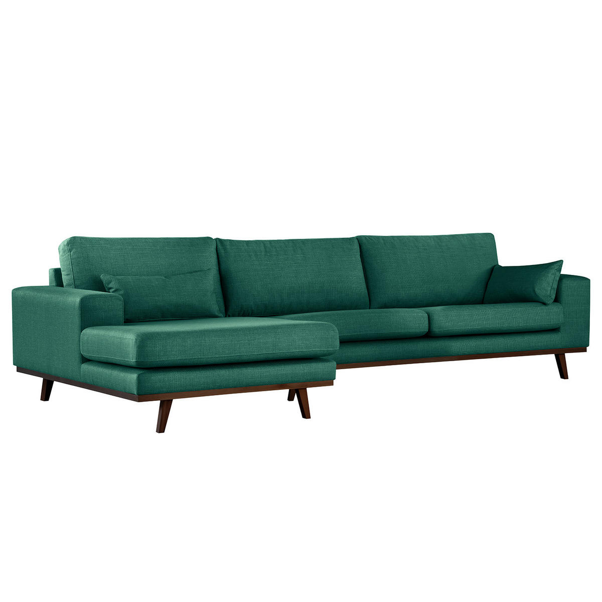 ECKSOFA mit Longchair - Dunkelgrün/Buchefarben, Buchenholz/Textil (281/153cm) - home24
