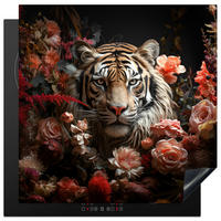 HERABDECKPLATTE - Tiger - Tier - Natur - Floral - Botanisch - 58x59 - Orange, Kunststoff (58/59/0.2cm) - MuchoWow