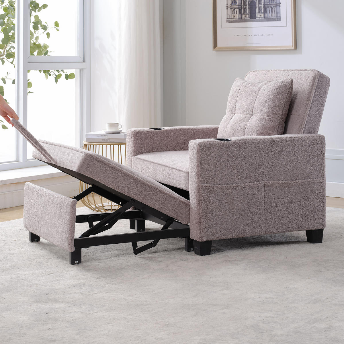 RELAXSESSEL 87/74/84 cm Grau mit Getränkehaltern und USB Anschluss - Grau, Textil (74/84/87cm) - Oxeza