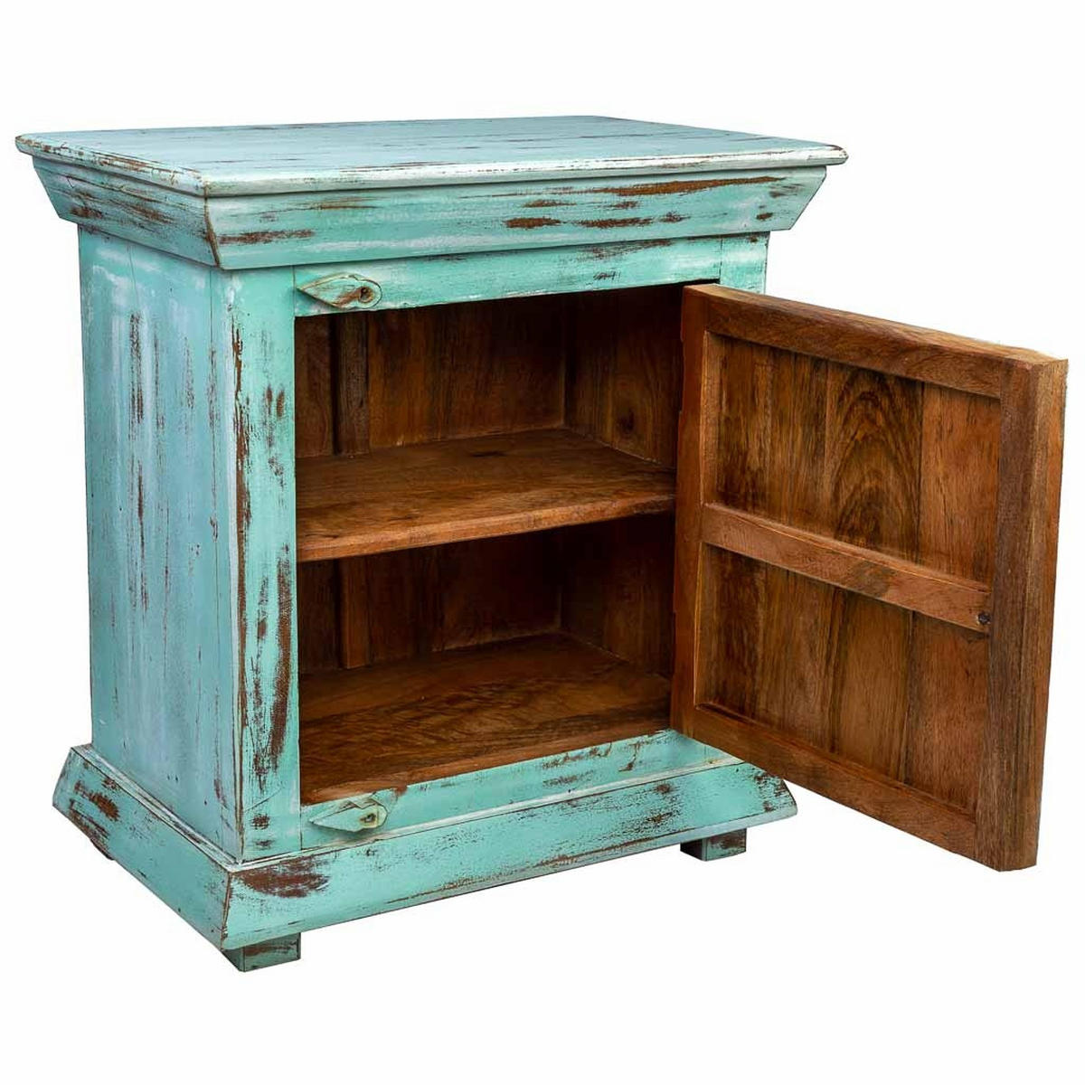 NACHTTISCH aus Metall und Holz, grün, 55x35x60cm - Blau, Holz (55/60/35cm) - Wanderlust