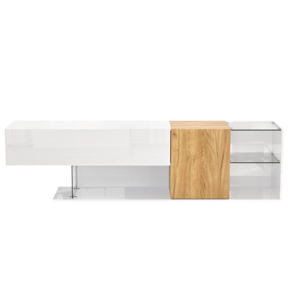 TV-KOMMODE mit Glasregalen 180 x 38 x 48 cm Weiß Holzoptik - Weiß, Holzwerkstoff (38/48/180cm) - Beauniv
