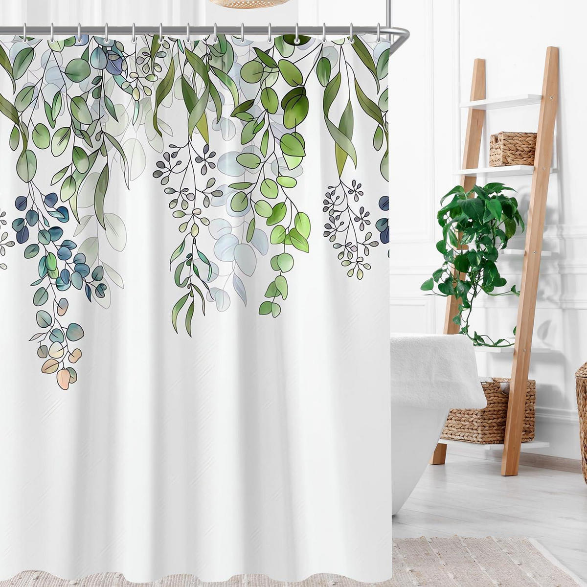 DUSCHVORHANG Grün Blätter 80 x 180 cm - Grün, Textil (80/180cm)