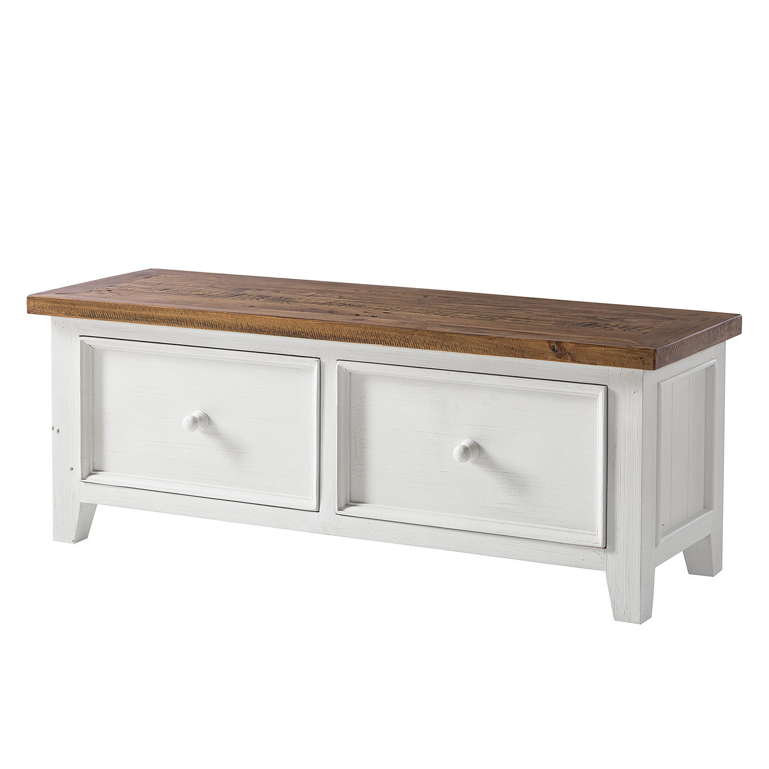 GARDEROBENBANK mit Schubladen - Kiefer massiv - Kiefer / Weiß - Weiß, Holz (120/45/40cm) - home24