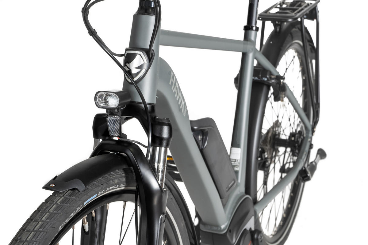 E-TREKKING 500 Gent E-Bike Grey 10 Gang 28 Zoll Gr: 53cm & 57cm - Grau, Metall (53cm) - Hawk Bikes