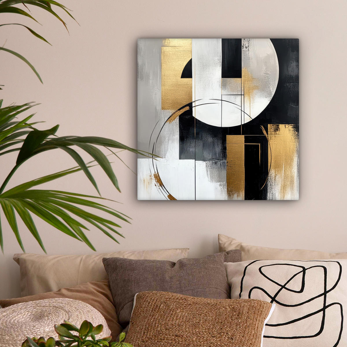 LEINWANDBILD - Abstrakt - Gold - Silber - Formen - Ästhetik - 50x50 - Room Decor - Multicolor, Textil (50/50cm) - MuchoWow