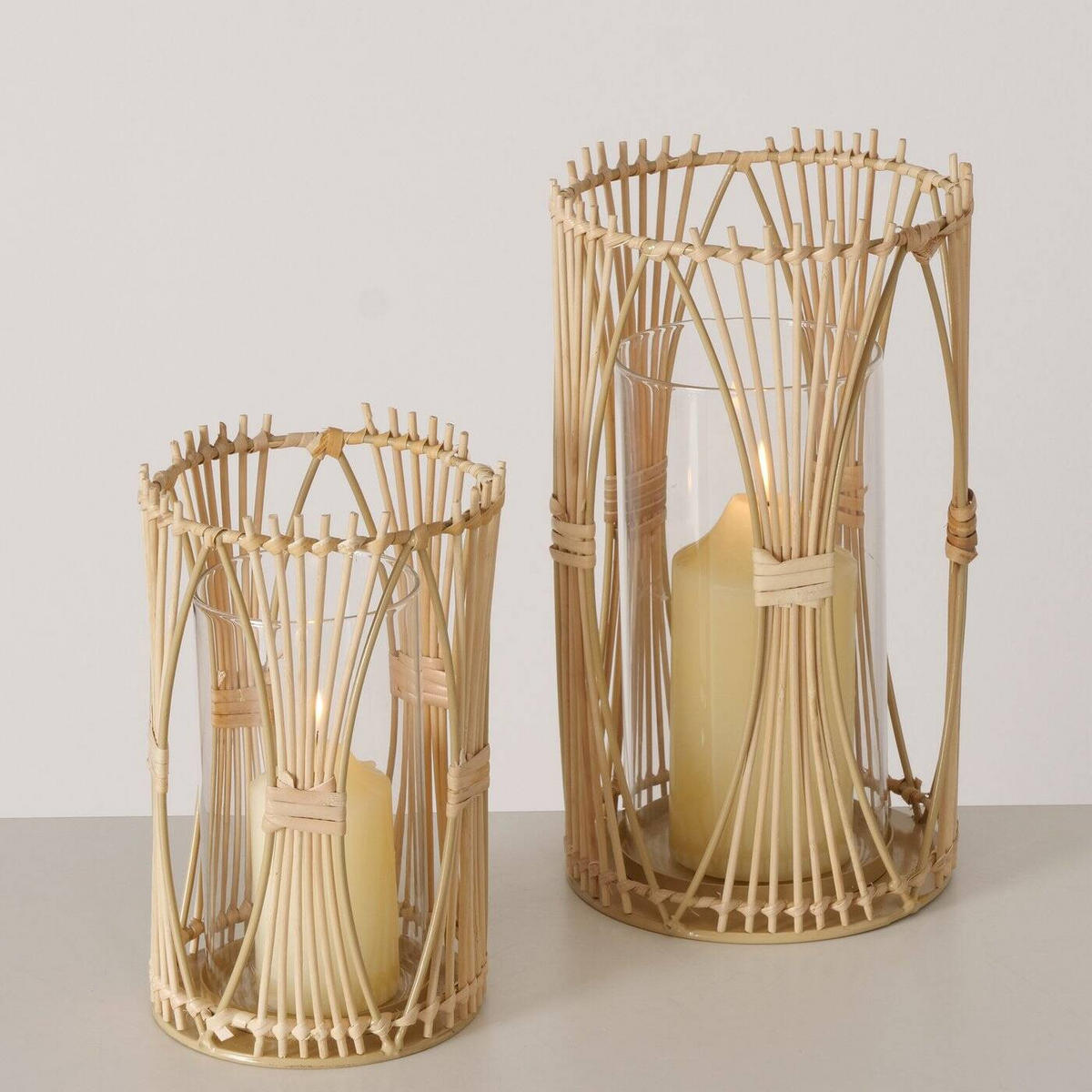 KERZENSTÄNDER Eireen 2er-Set - Braun, Naturmaterialen (15/27/15cm) - Boltze Home